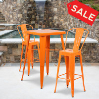 Flash Furniture CH-31330B-2-30GB-OR-GG Metal Bar Table Set in Orange